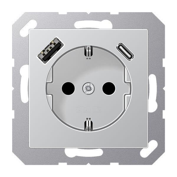 Jung Schuko Steckdose mit USB-Ladegerät  SAFETY+ aluminium