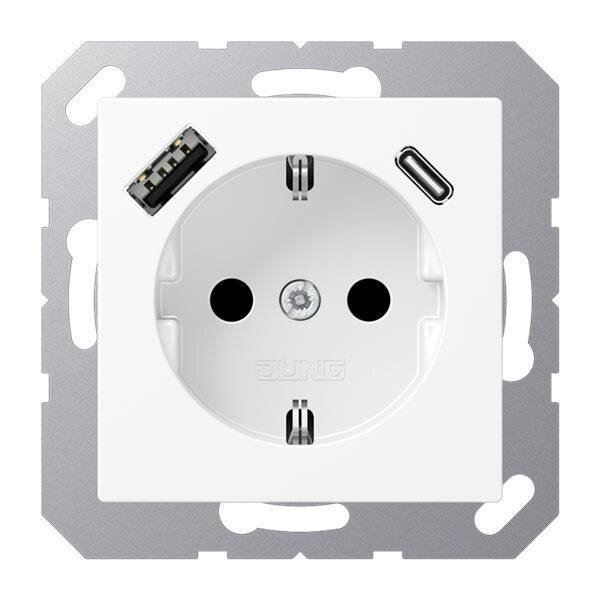 Jung Schuko Steckdose mit USB-Ladegerät  SAFETY+  schneeweiß matt