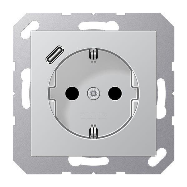 Jung Schuko Steckdose mit USB-Ladegerät SAFETY+ aluminium