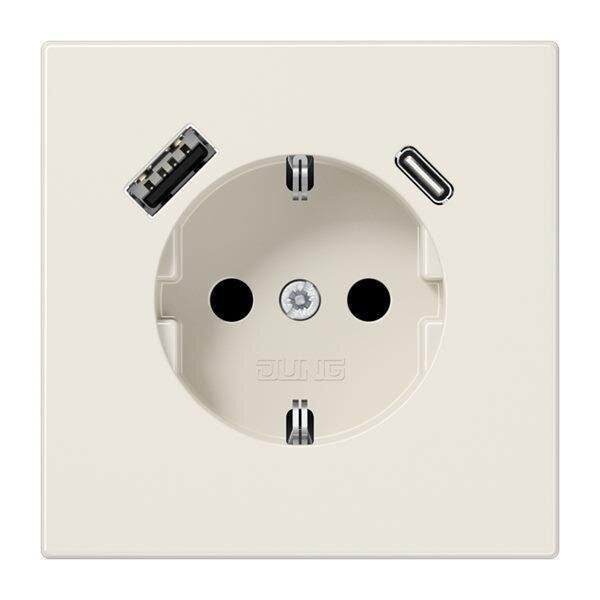 Jung Schuko Steckdose mit USB-Ladegerät SAFETY+ Serie LS weiß