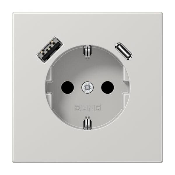 Jung Schuko Steckdose mit USB-Ladegerät SAFETY+ Serie LS lichtgrau