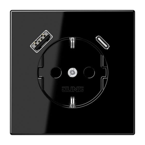 Jung Schuko Steckdose mit USB-Ladegerät SAFETY+ Serie LS schwarz