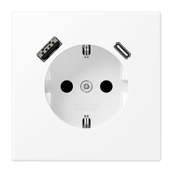 Jung Schuko Steckdose mit USB-Ladegerät SAFETY+ Serie LS schneeweiß matt