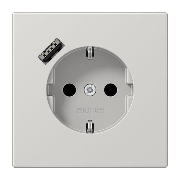 Jung Schuko Steckdose mit USB-Ladegerät SAFETY+ Serie LS lichtgrau