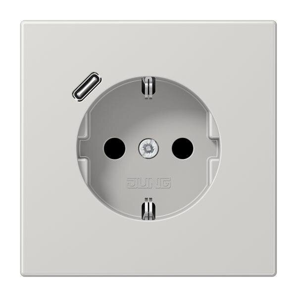 Jung Schuko Steckdose mit USB-Ladegerät SAFETY+ Serie LS lichtgrau