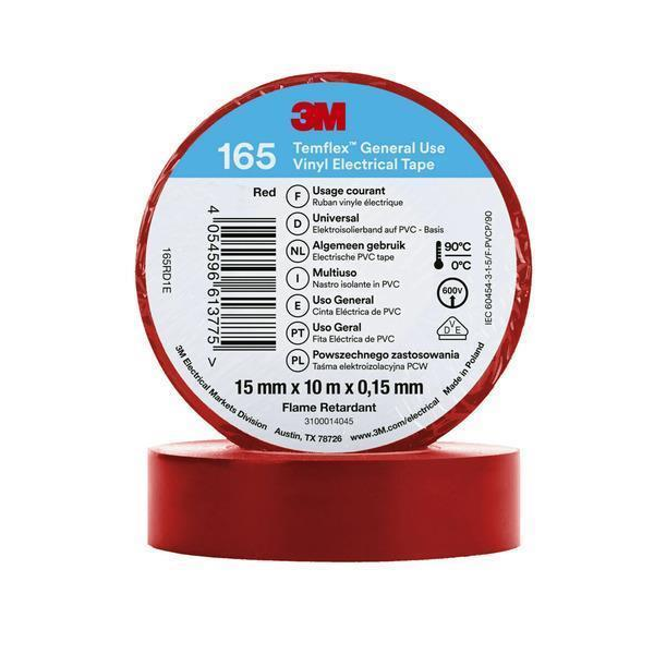 3M Temflex Vinyl-Isolierband 165 Rot15 mm x 10 m 10Stk.