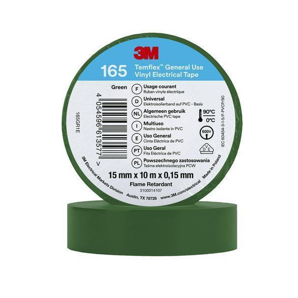 3M Temflex Vinyl-Isolierband 165 Grün 15 mm x 10 m 10Stk.