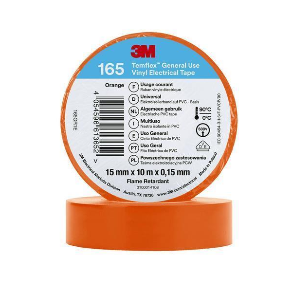 3M Temflex Vinyl-Isolierband 165 Orange 15 mm x 10 m 10Stk.